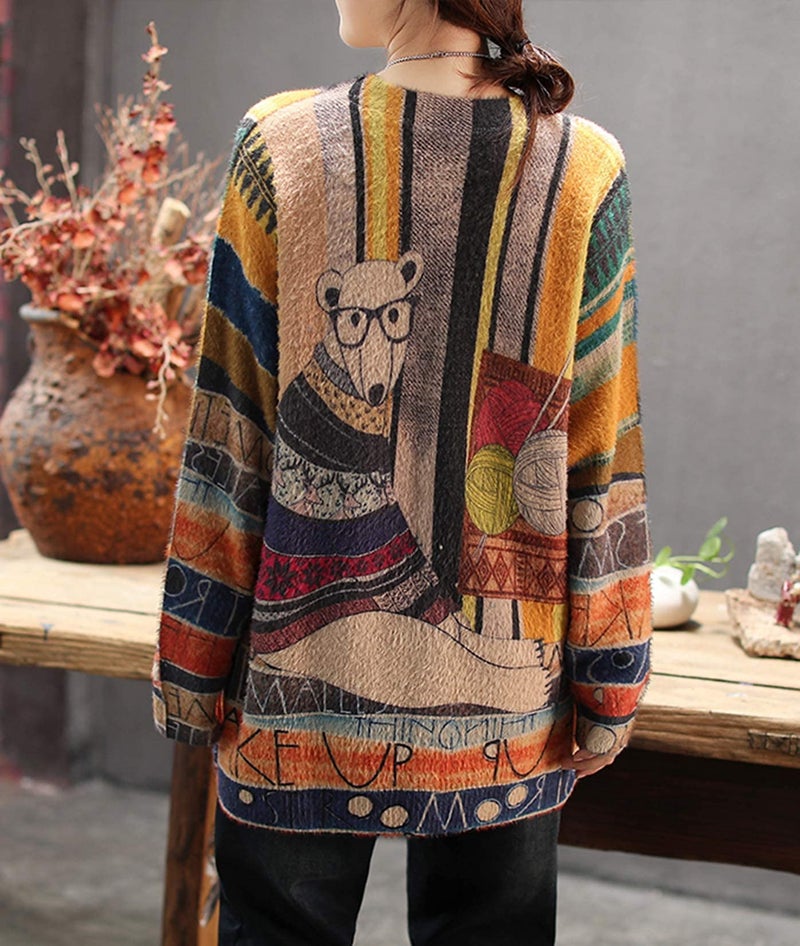 YESNO Women Sweater Graphic Oversized Pullover Sweaters Casual Loose Long Sleeve Knit Tops M S01 CR31 - Image 3